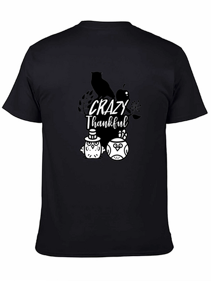 Crazy Thankful Owl Graphic Black T-Shirt