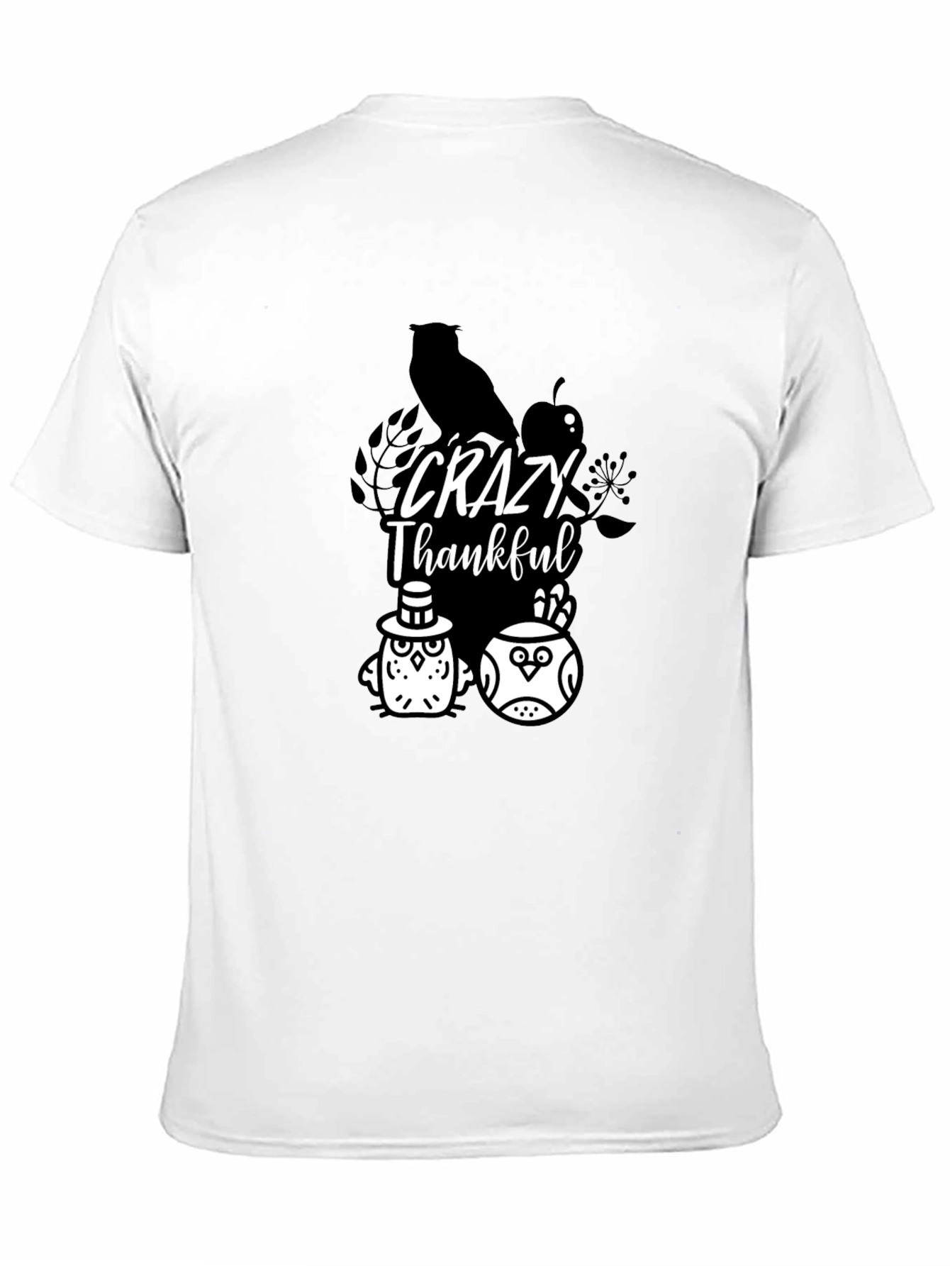 Crazy Thankful Owl Graphic Black T-Shirt