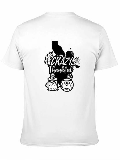 Crazy Thankful Owl Graphic Black T-Shirt