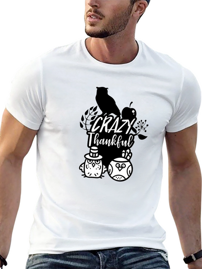 Crazy Thankful Owl Graphic Black T-Shirt