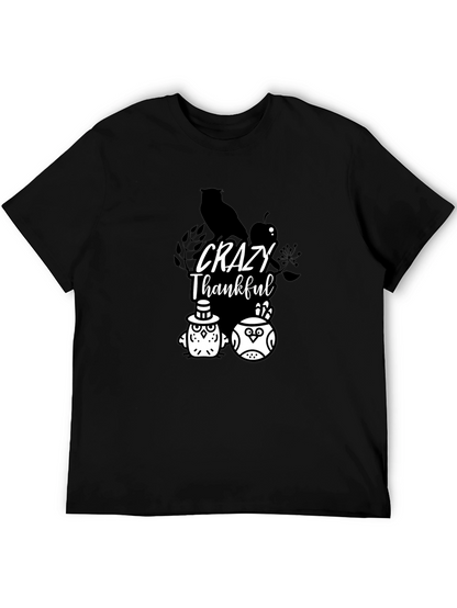 Crazy Thankful Owl Graphic Black T-Shirt