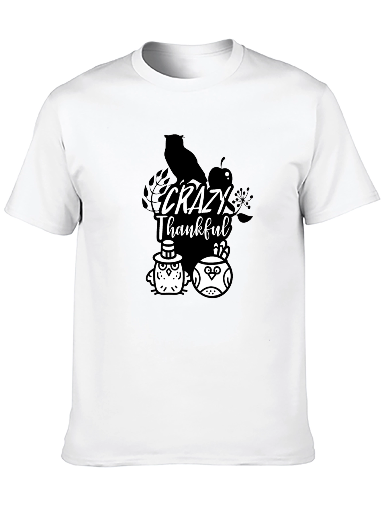 Crazy Thankful Owl Graphic Black T-Shirt