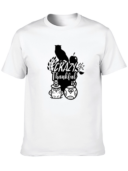 Crazy Thankful Owl Graphic Black T-Shirt