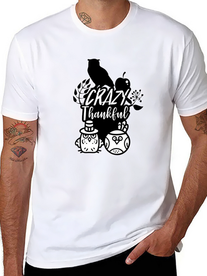 Crazy Thankful Owl Graphic Black T-Shirt