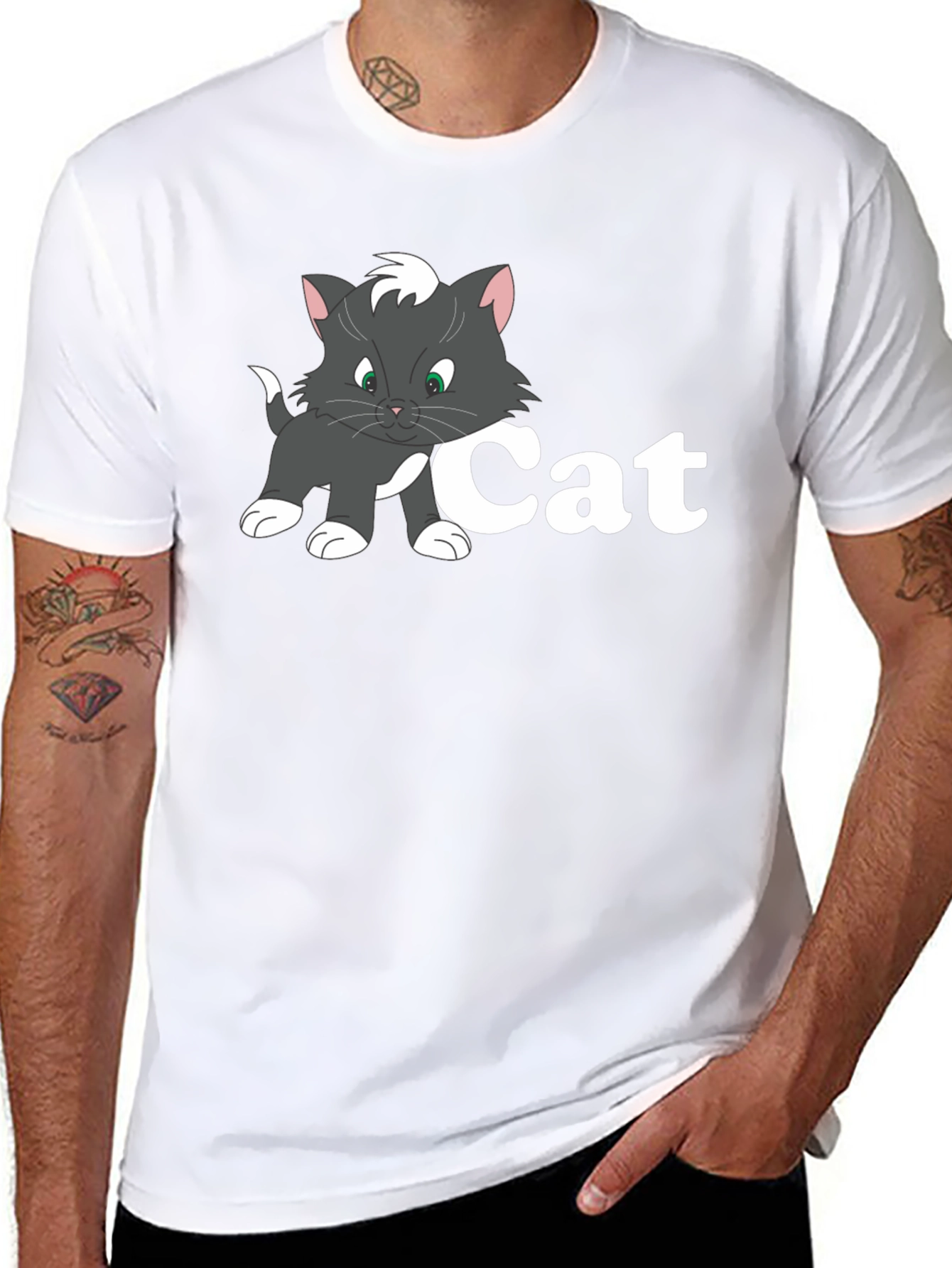 Cat Cartoon Black T-Shirt