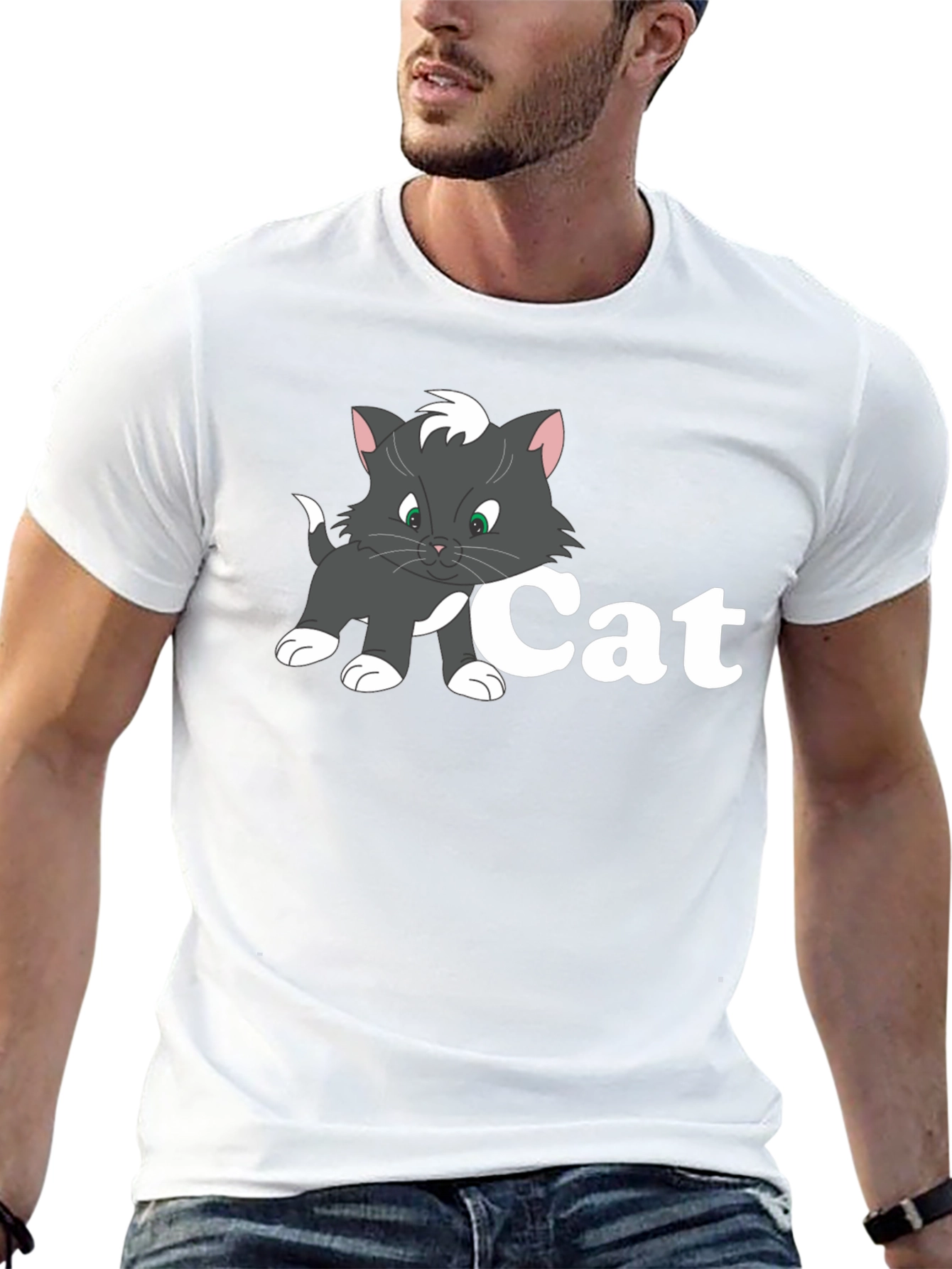 Cat Cartoon Black T-Shirt