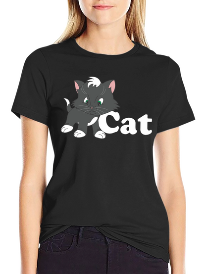 Cat Cartoon Black T-Shirt