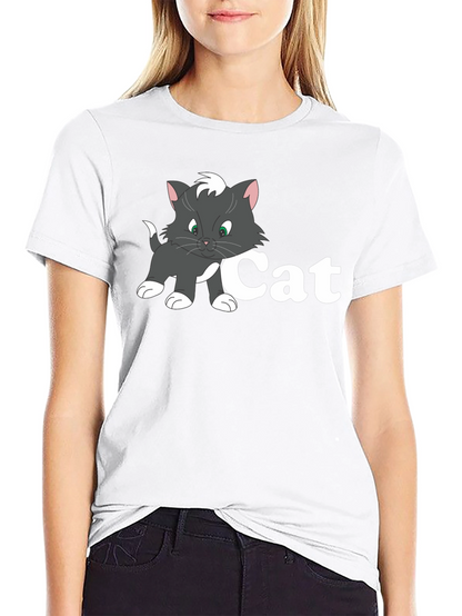 Cat Cartoon Black T-Shirt