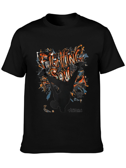Fighting Soul Graphic Print Black T-Shirt