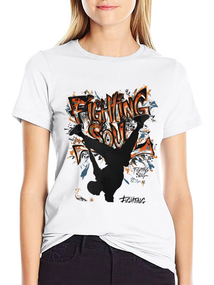 Fighting Soul Graphic Print Black T-Shirt