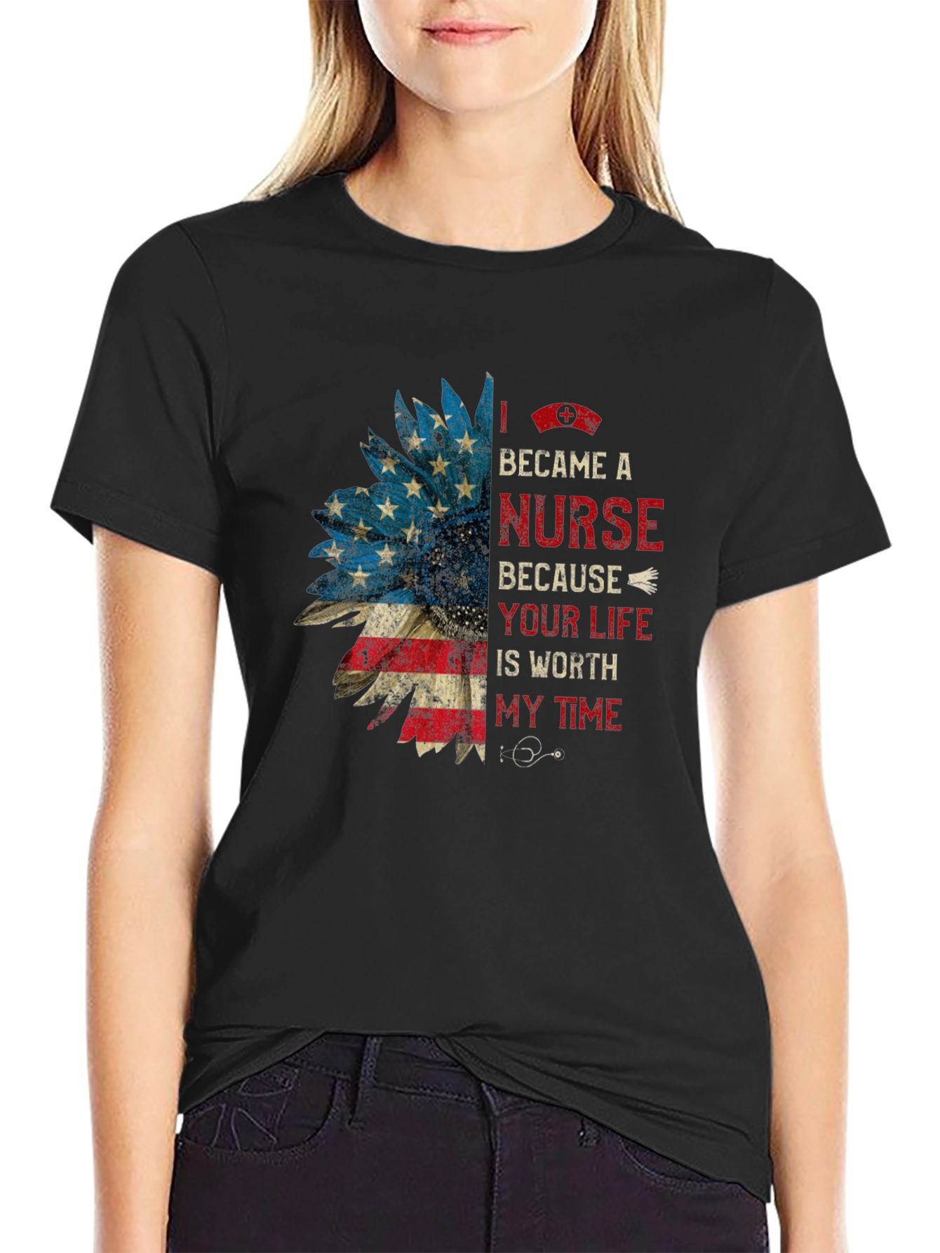 Nurse Sunflower T-Shirt Patriotic