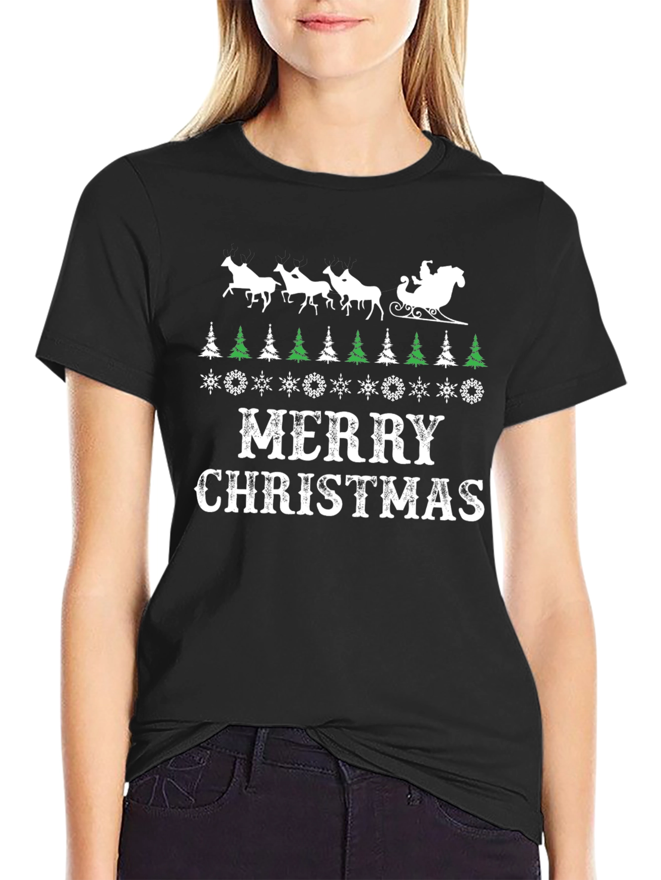 Merry Christmas Santa Sleigh Graphic Tee