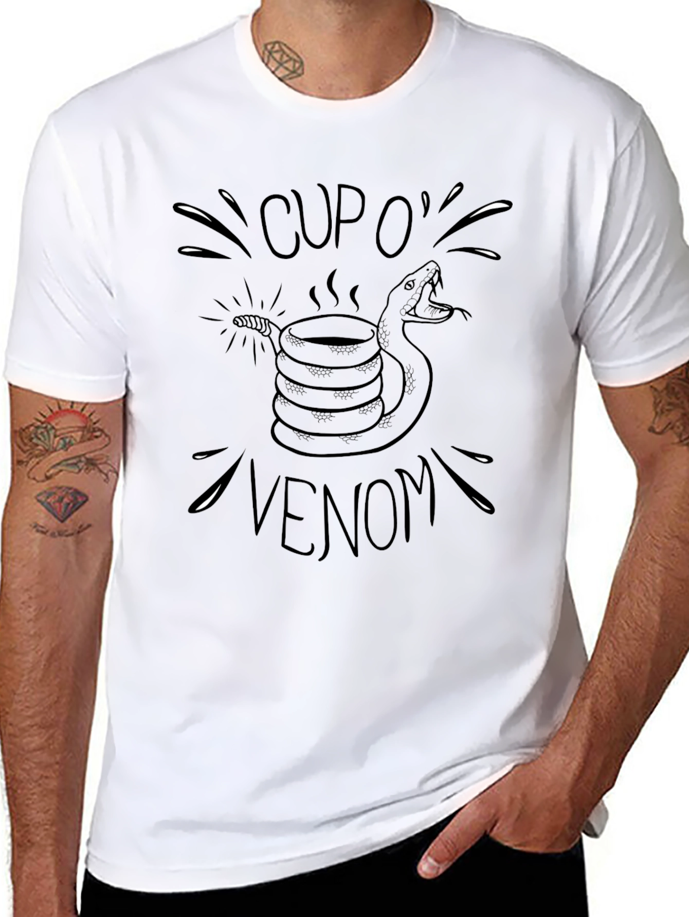 Cup O Venom Black T-Shirt - Snake Coffee Design