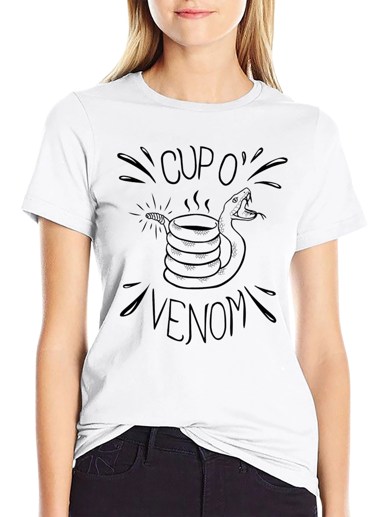 Cup O Venom Black T-Shirt - Snake Coffee Design