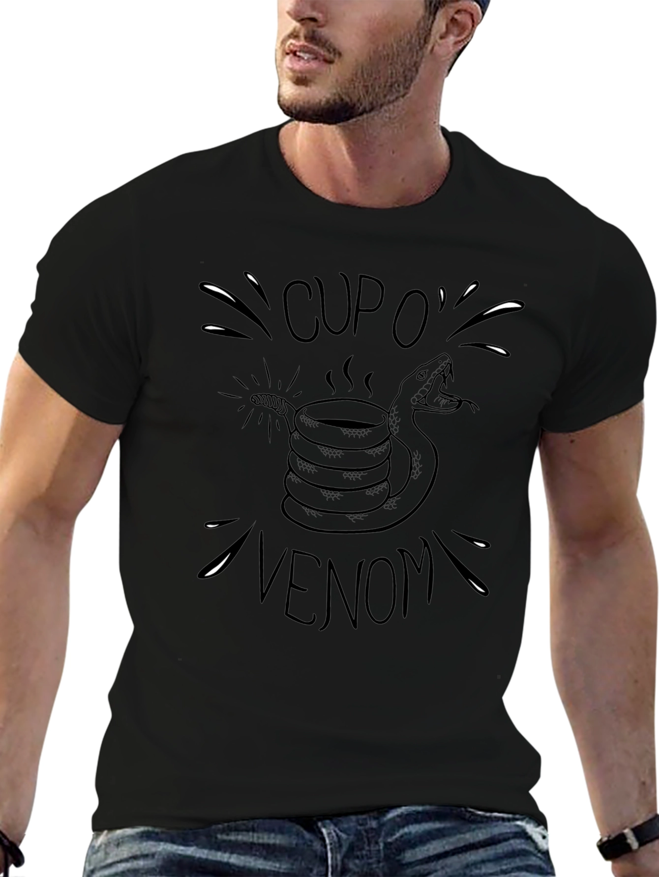 Cup O Venom Black T-Shirt - Snake Coffee Design