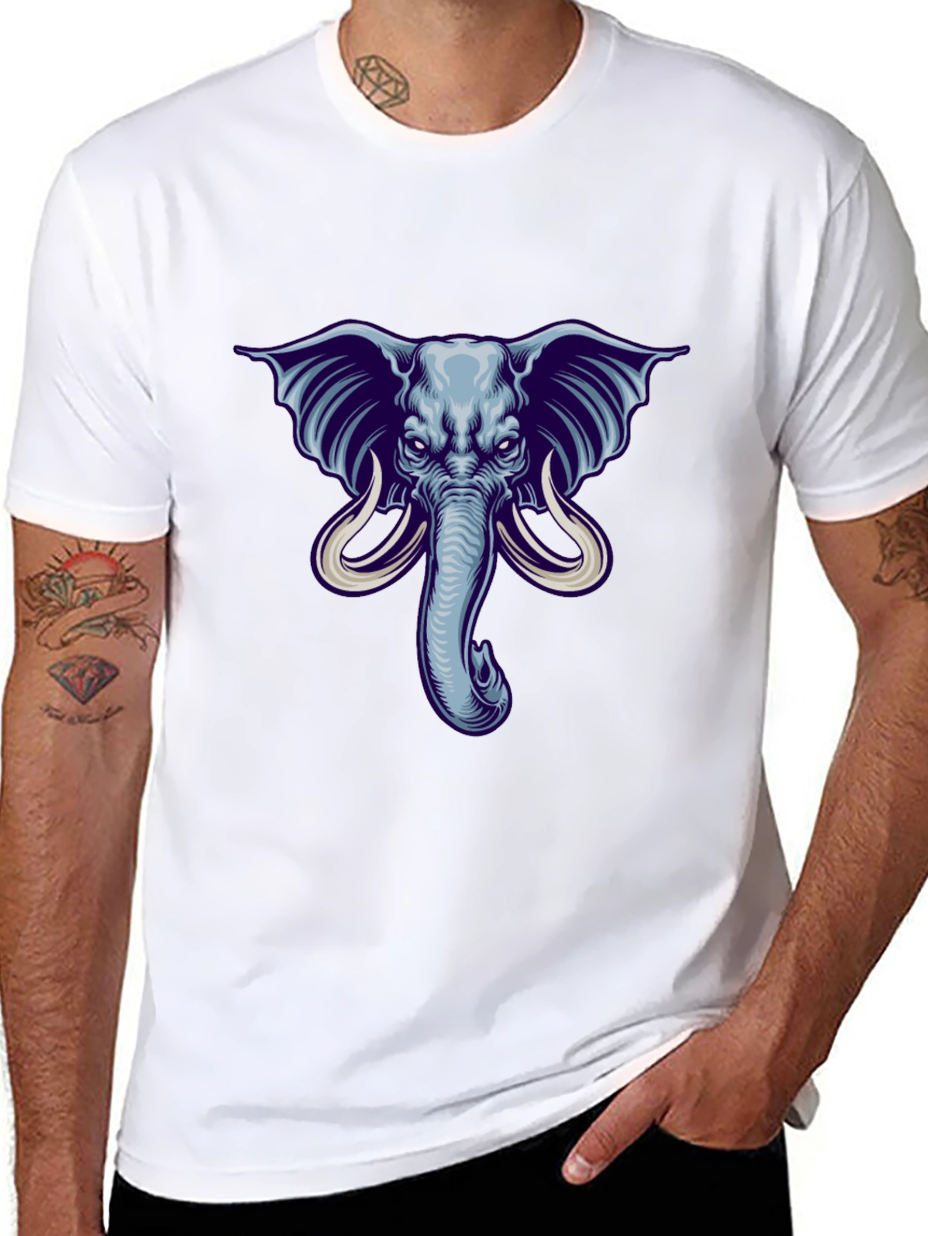 Elephant Graphic Print Mens Black T-Shirt