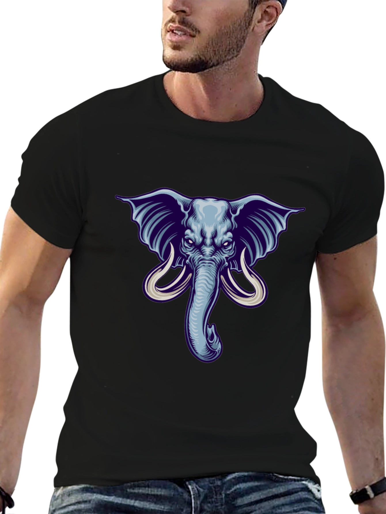 Elephant Graphic Print Mens Black T-Shirt