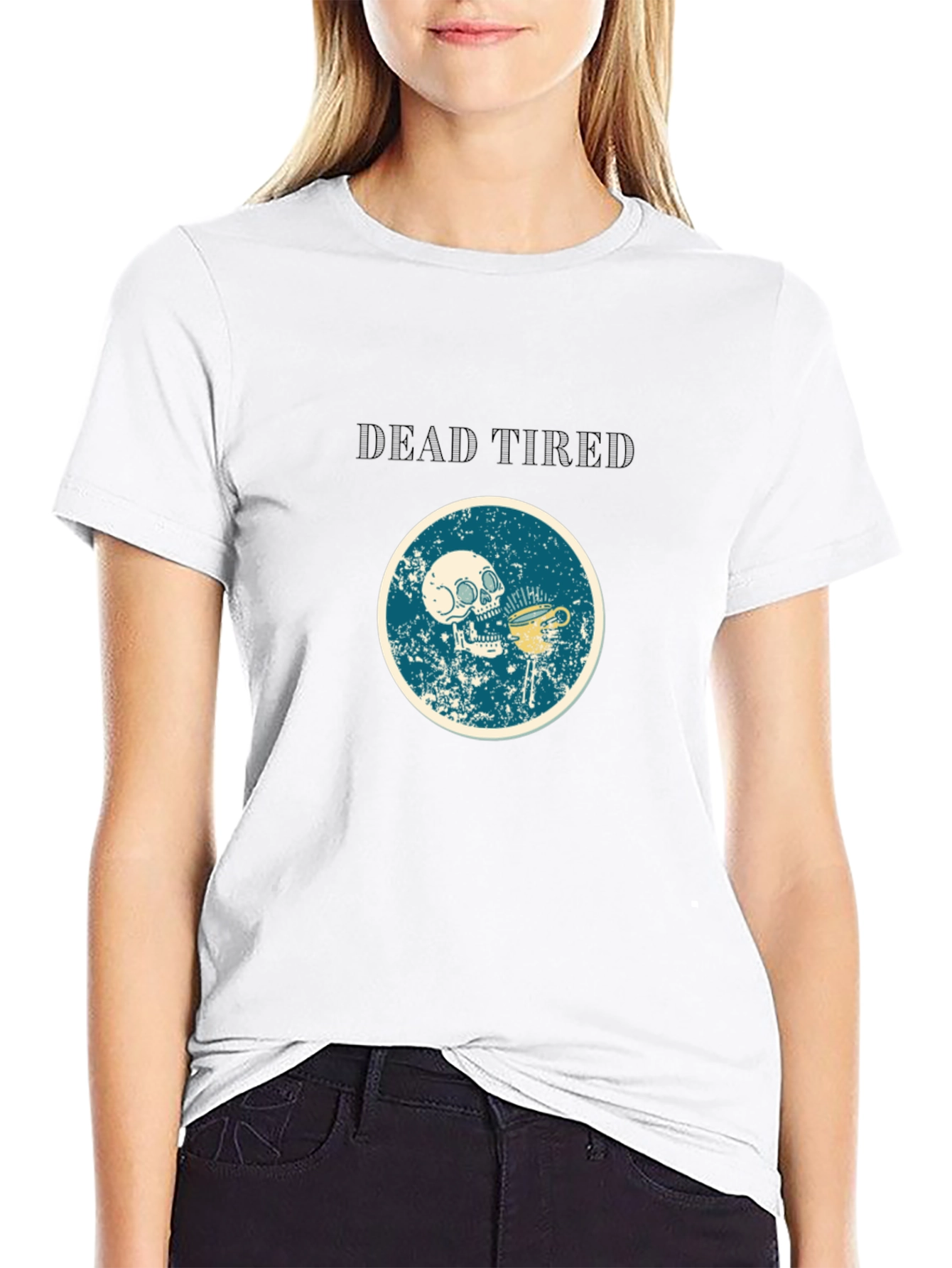 Dead Tired Graphic Tee - Funny Skull Coffee Shirt
