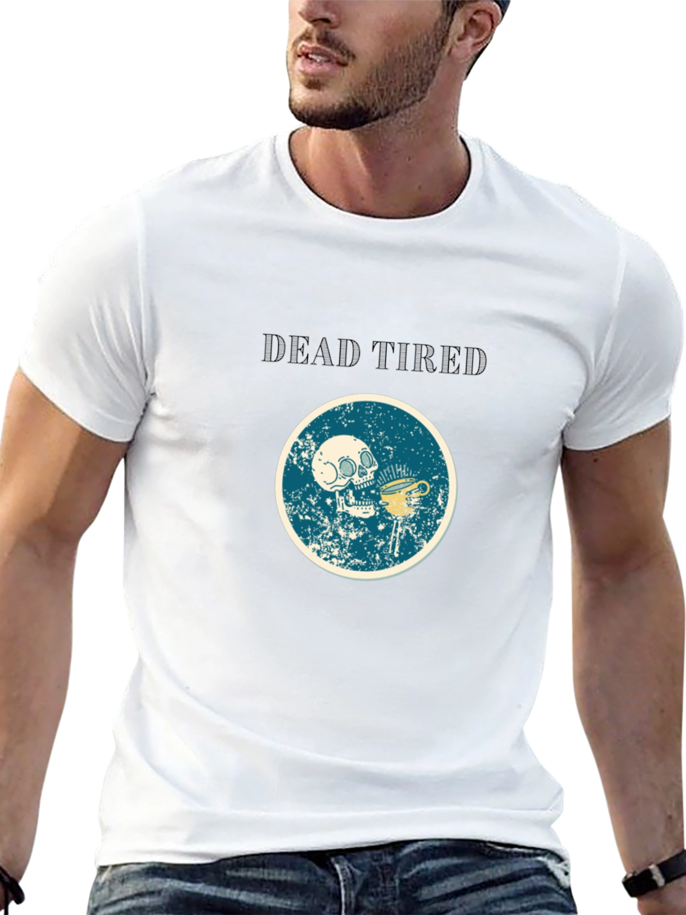 Dead Tired Graphic Tee - Funny Skull Coffee Shirt