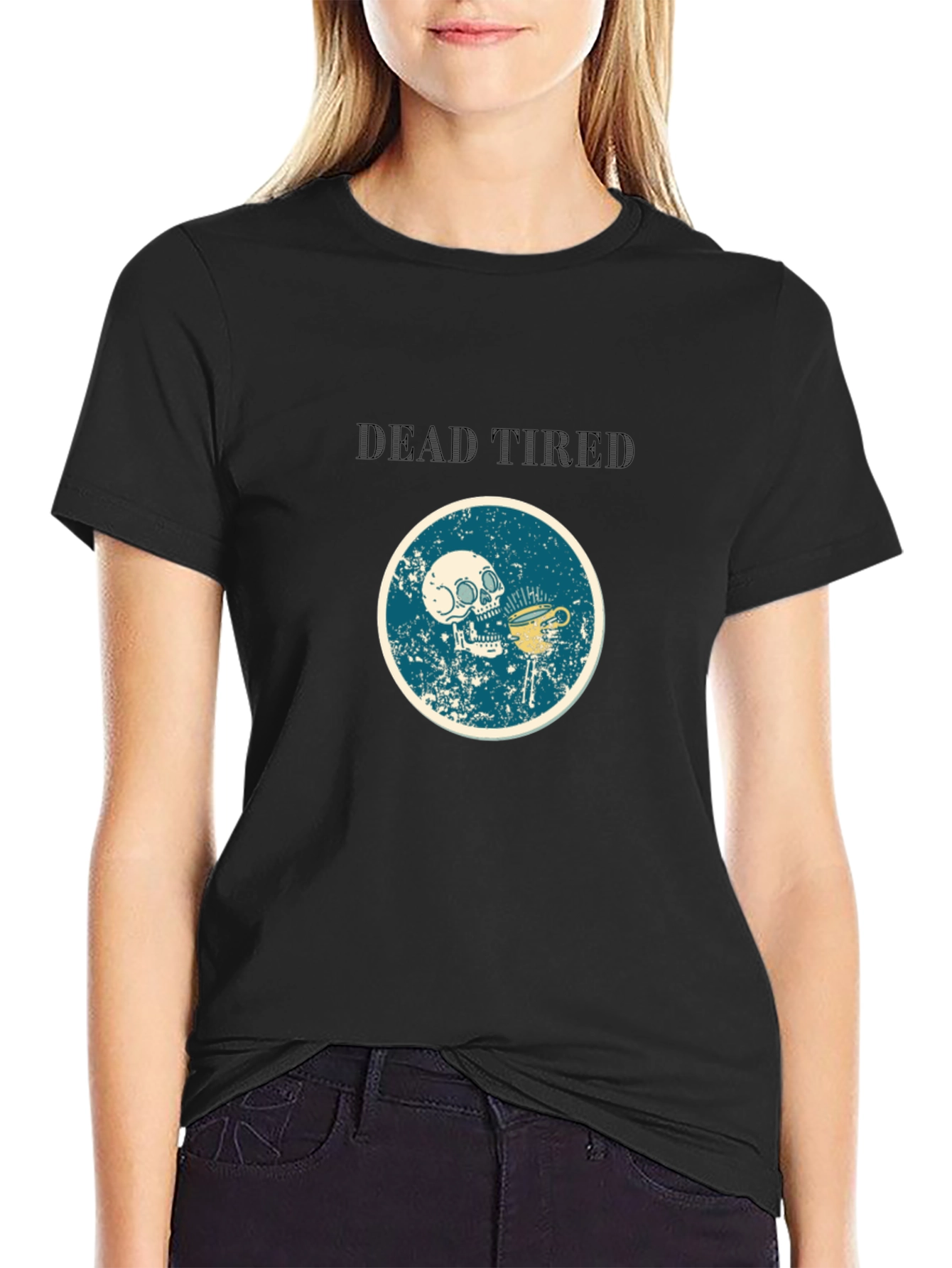 Dead Tired Graphic Tee - Funny Skull Coffee Shirt