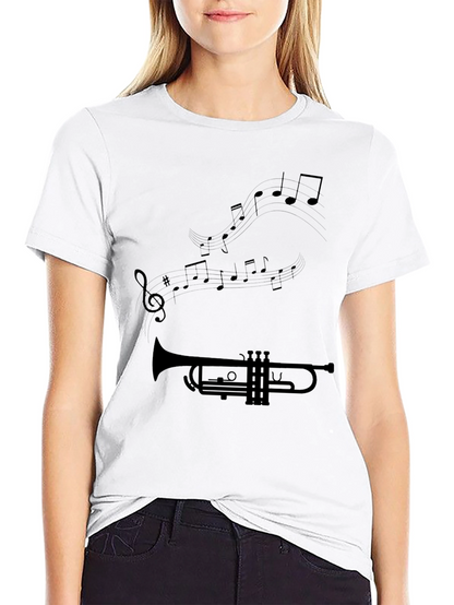 Trumpet & Music Note Graphic Black T-Shirt