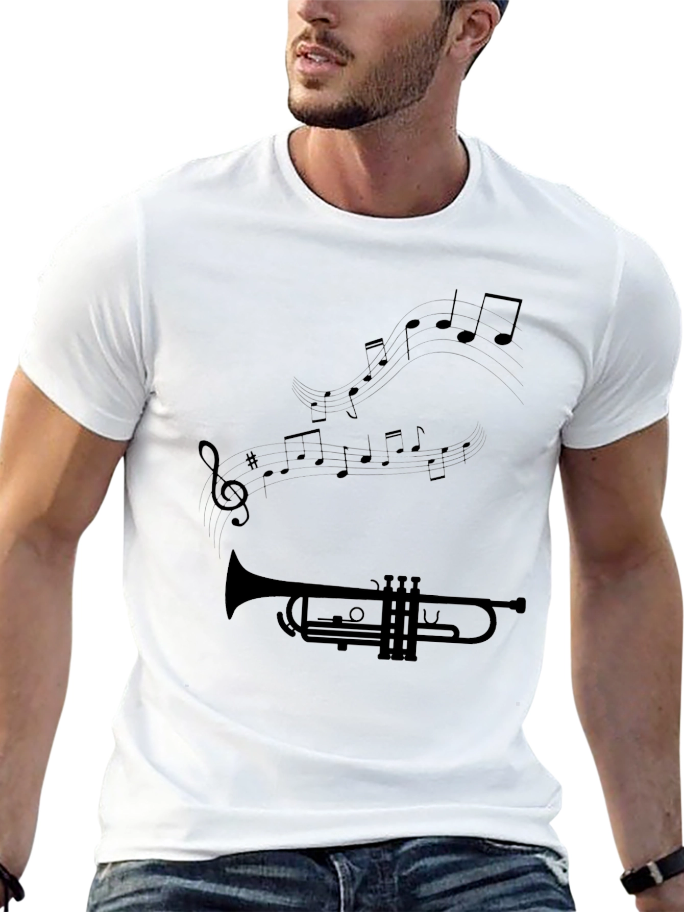 Trumpet & Music Note Graphic Black T-Shirt