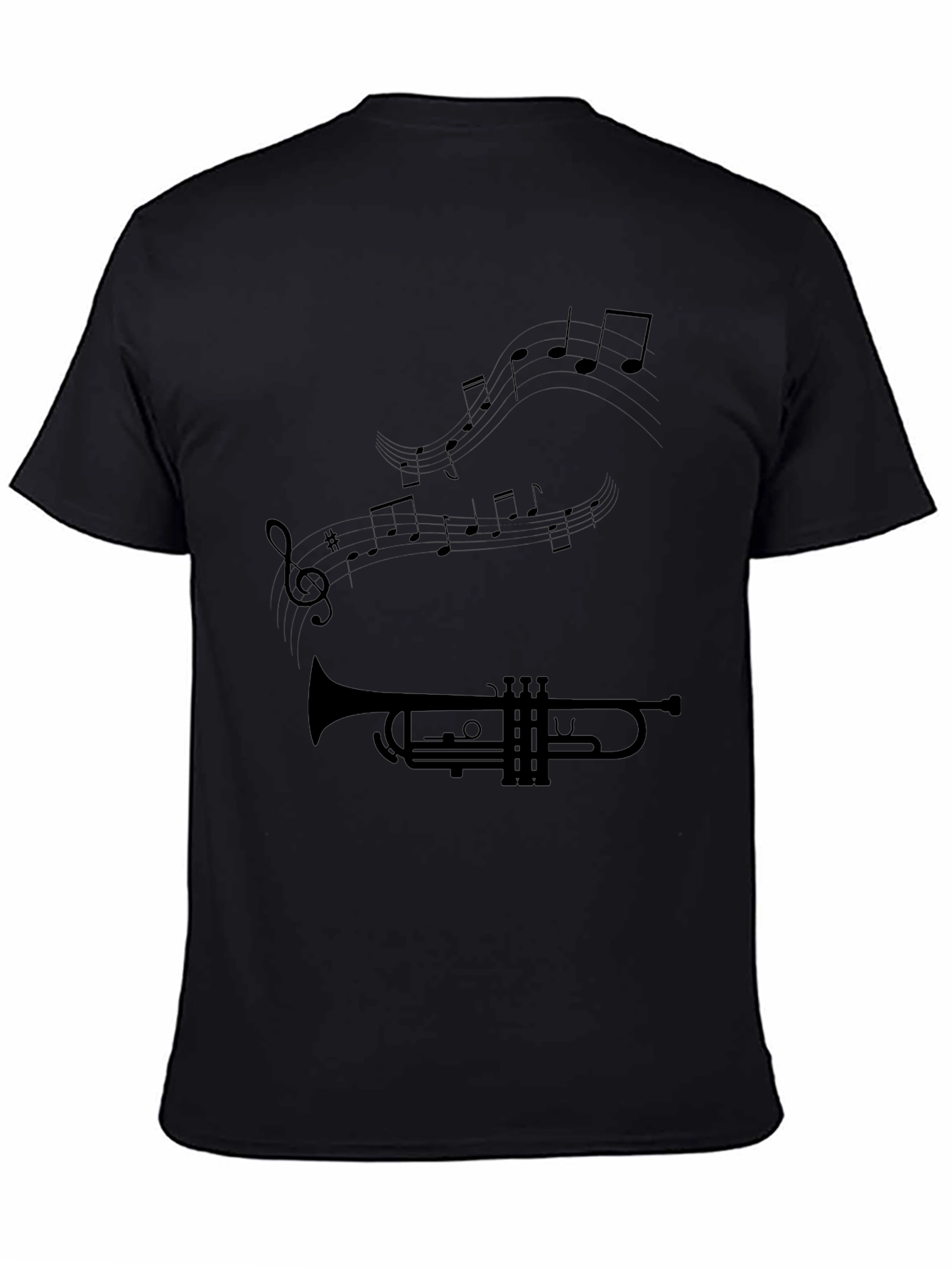 Trumpet & Music Note Graphic Black T-Shirt