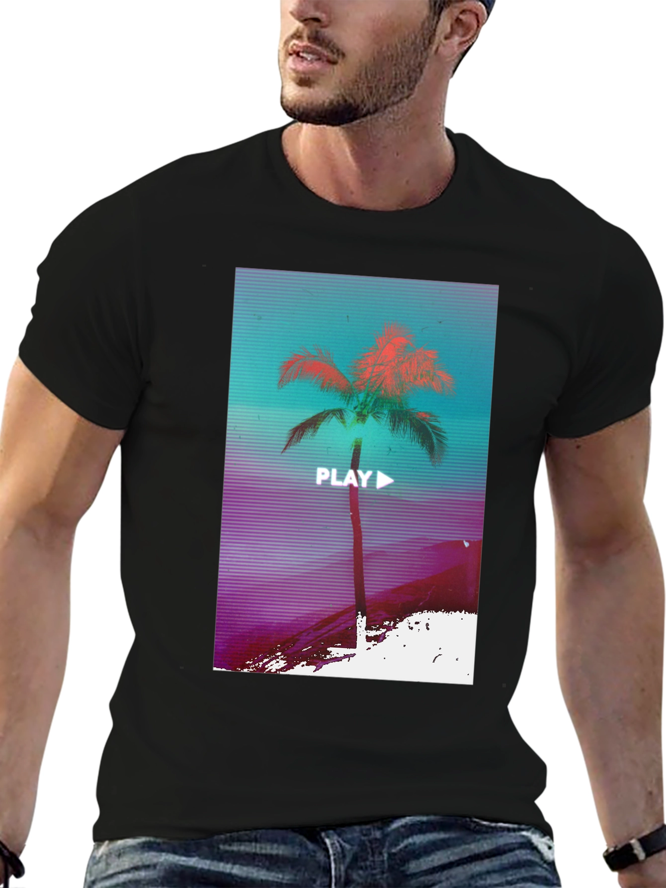 Retro Palm Graphic Tee - Vaporwave Style T-Shirt
