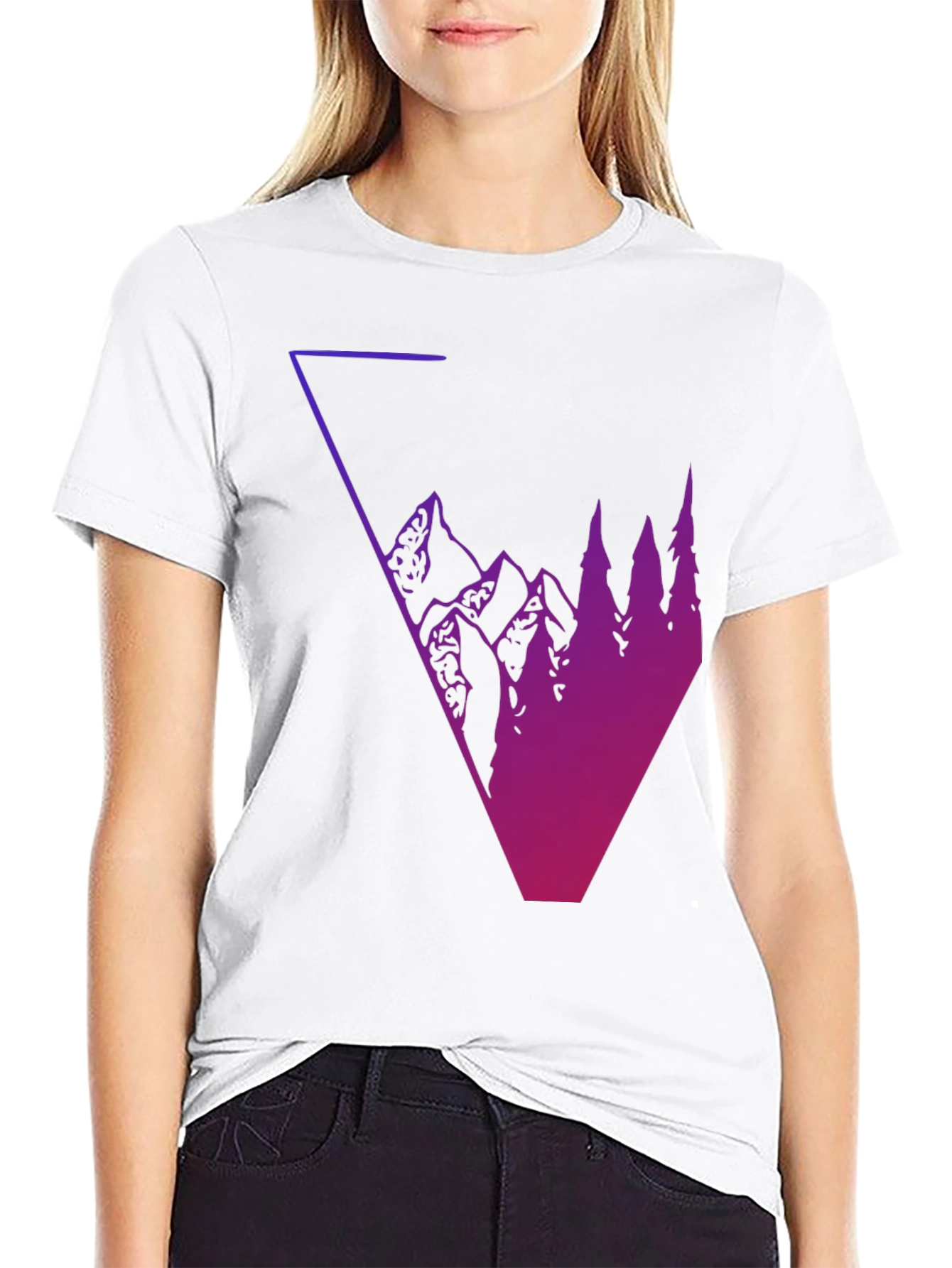 Geometric Mountain & Tree Graphic Tee