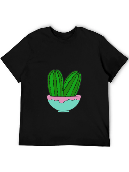 Cactus in Pot Graphic Tee - Trendy Black T-Shirt