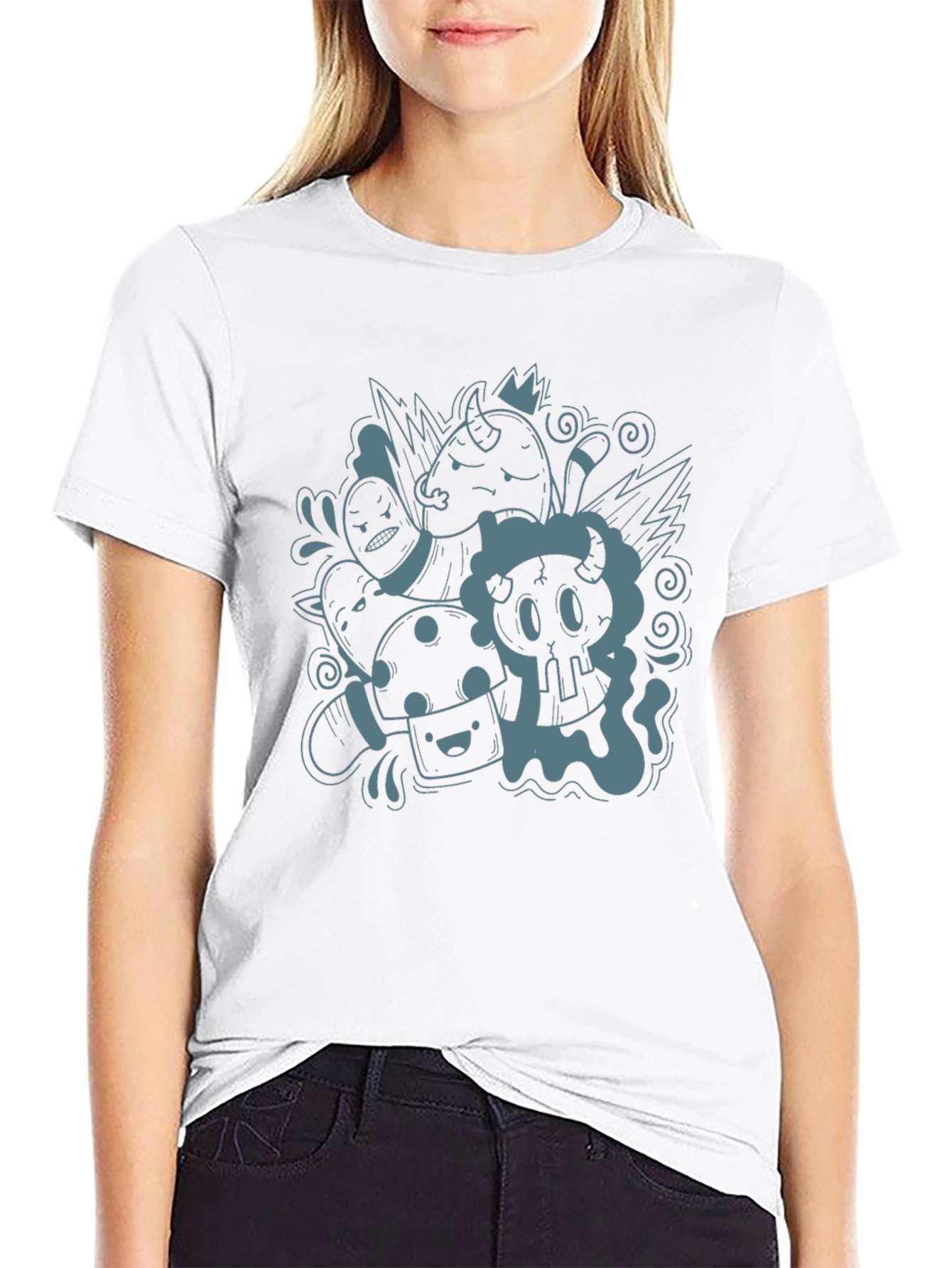 Funky Doodle Graphic Black T-Shirt - Unisex Casual Tee