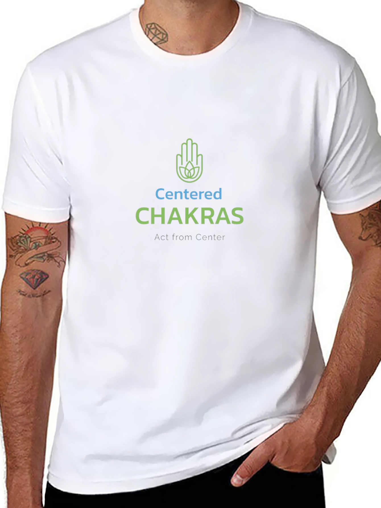 Centered Chakras Black T-Shirt: Act from Center