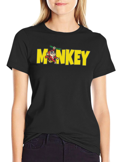 Monkey Graphic Crew Neck T-Shirt - Black