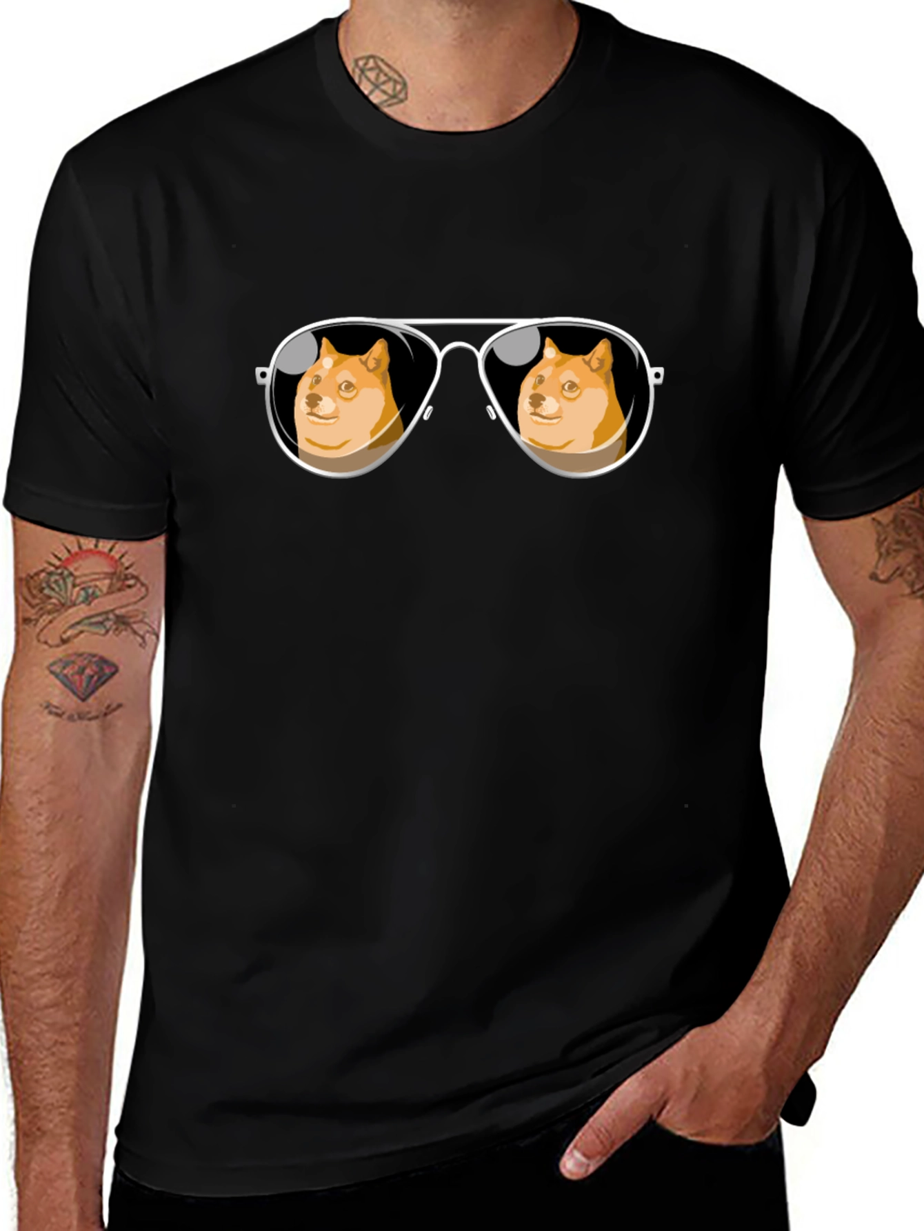 Doge Meme Sunglasses T-Shirt - Trendy Black Tee