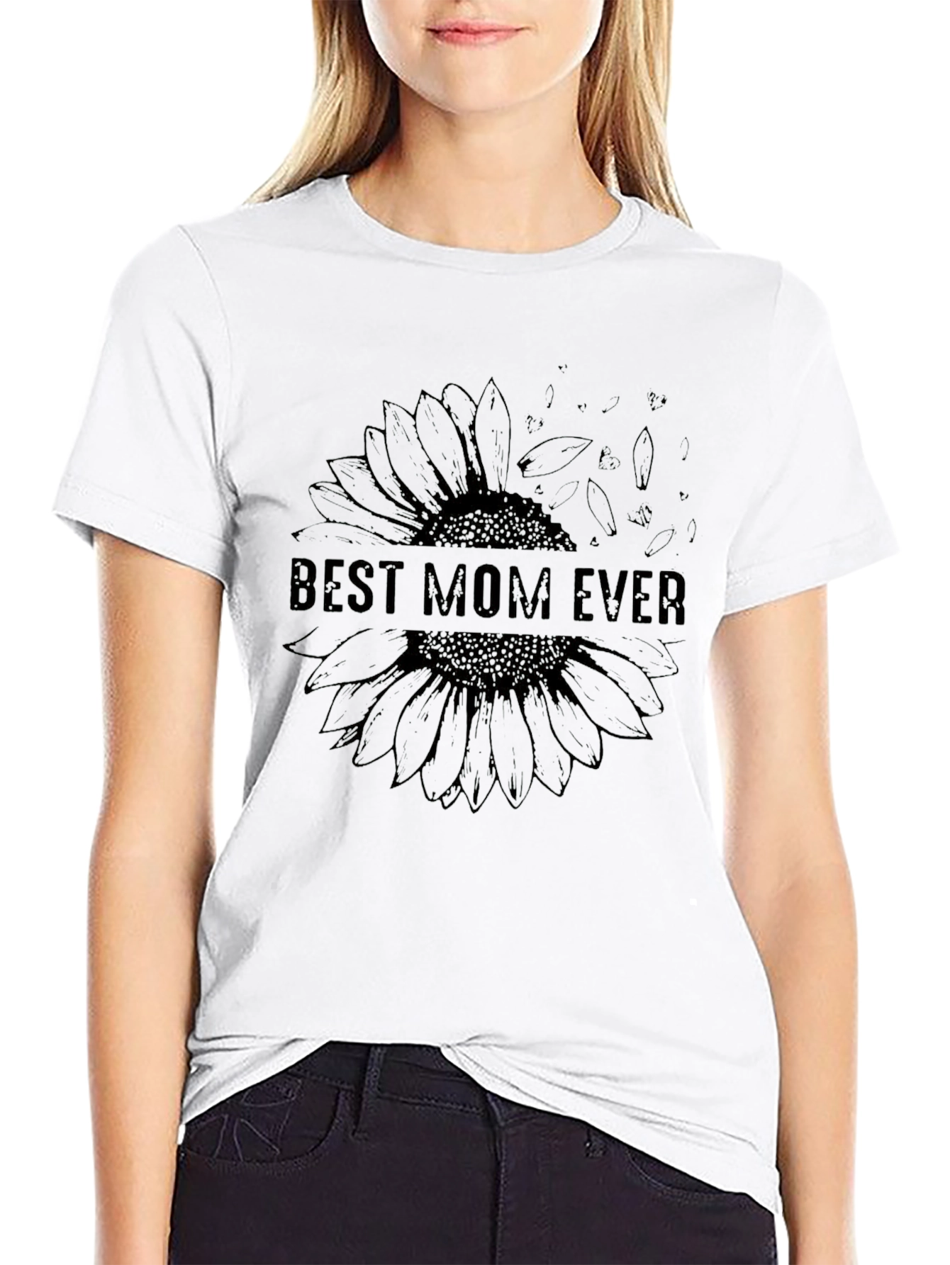 Best Mom Ever Sunflower Graphic Tee - Black