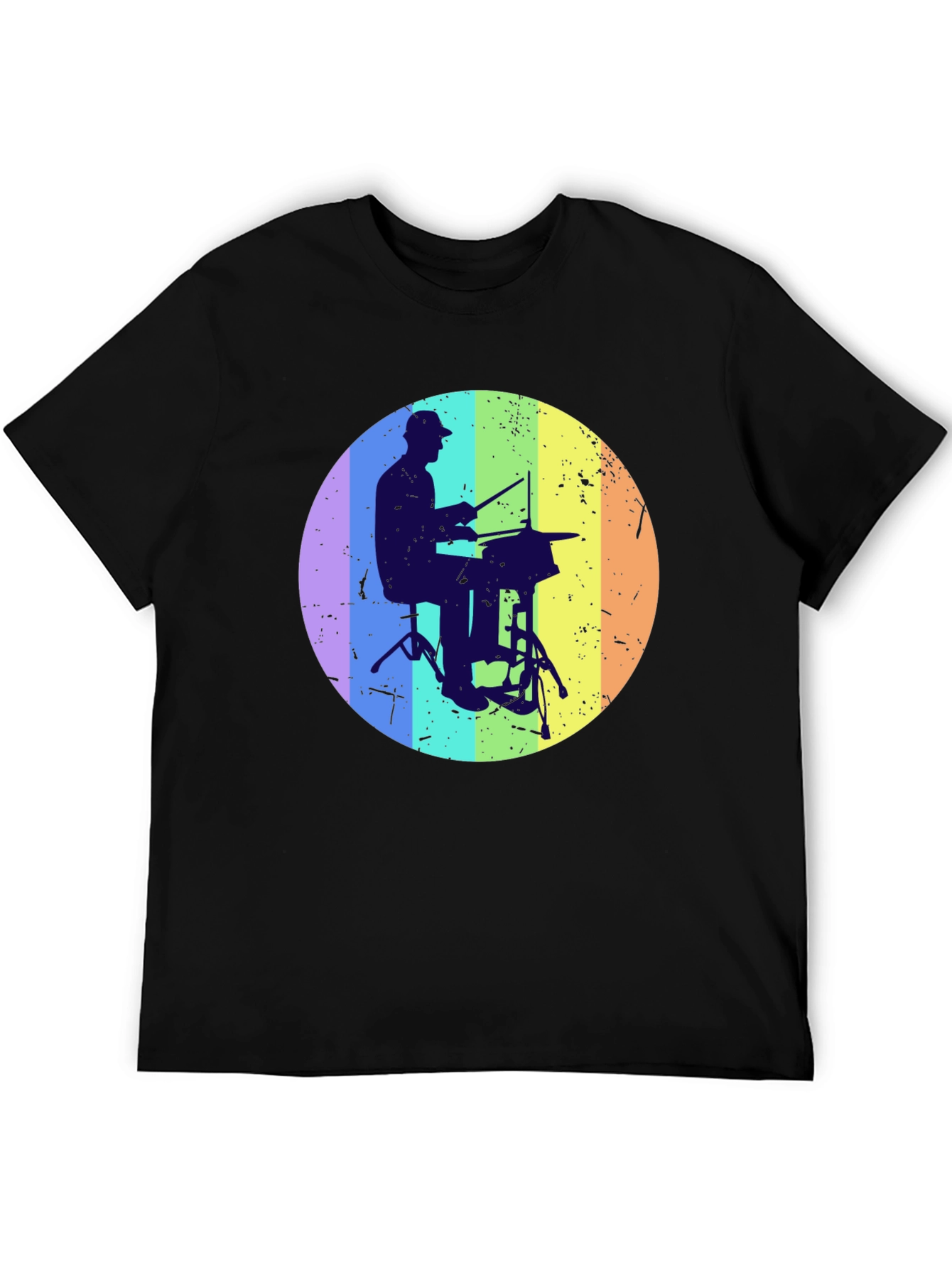 Drummer Silhouette Graphic Tee - Rainbow Circle Design