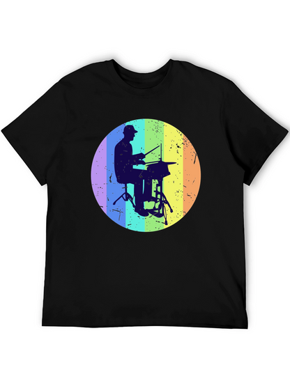 Drummer Silhouette Graphic Tee - Rainbow Circle Design