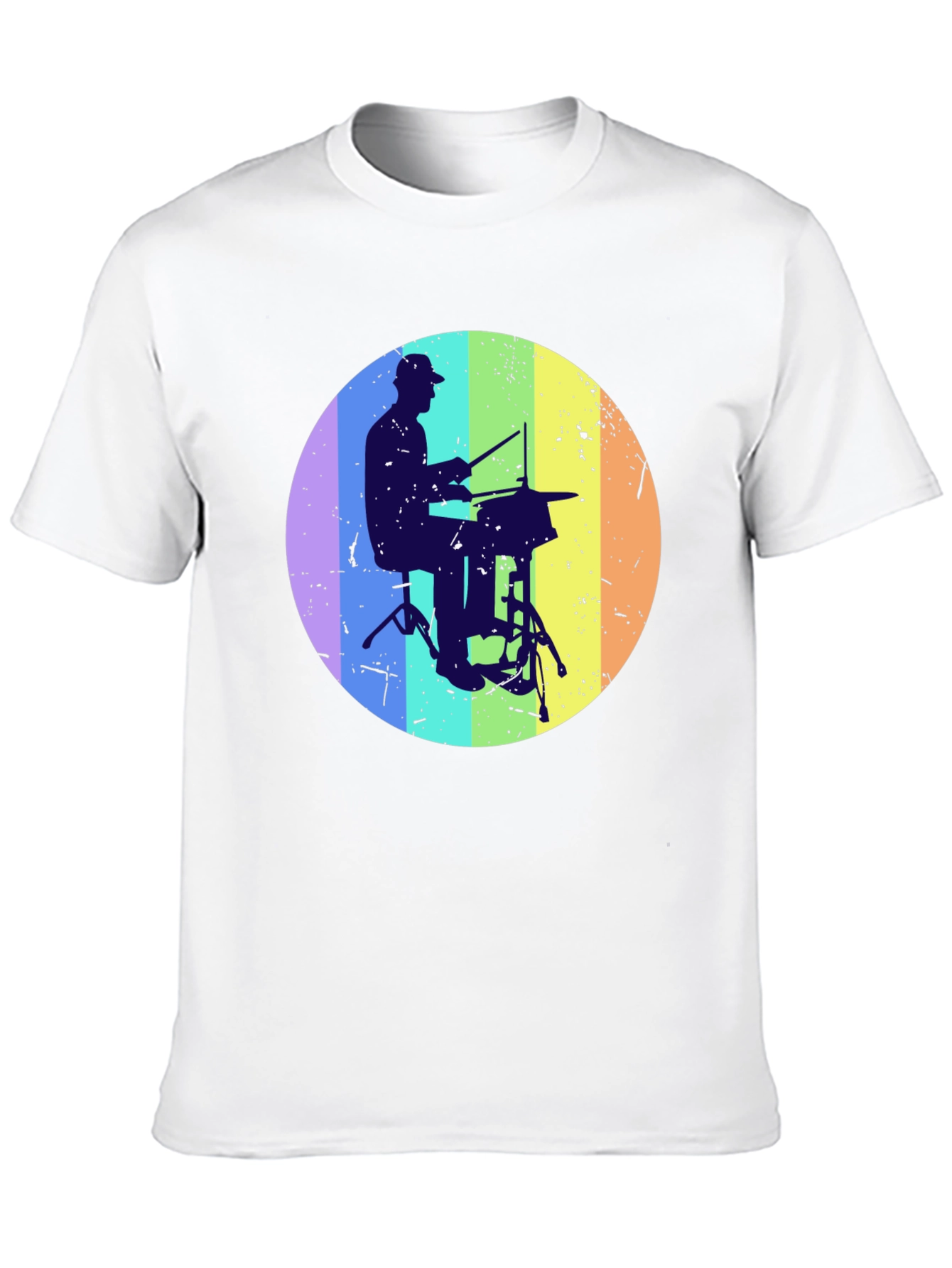 Drummer Silhouette Graphic Tee - Rainbow Circle Design