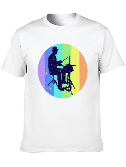 Drummer Silhouette Graphic Tee - Rainbow Circle Design
