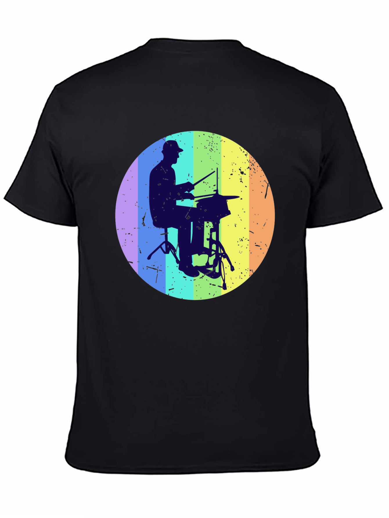 Drummer Silhouette Graphic Tee - Rainbow Circle Design