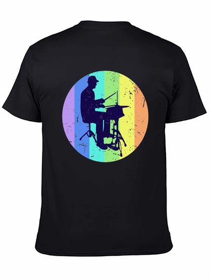 Drummer Silhouette Graphic Tee - Rainbow Circle Design