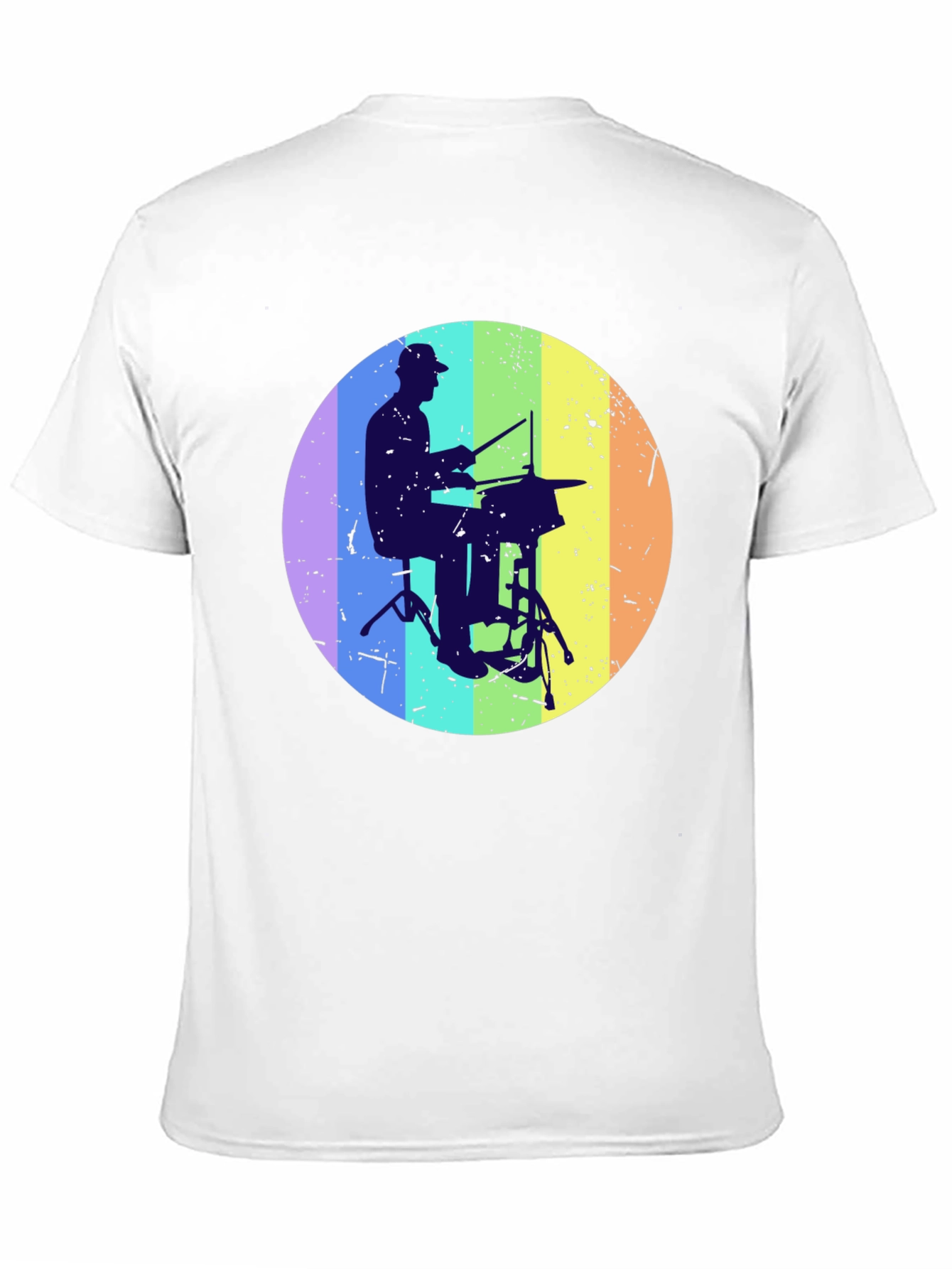 Drummer Silhouette Graphic Tee - Rainbow Circle Design