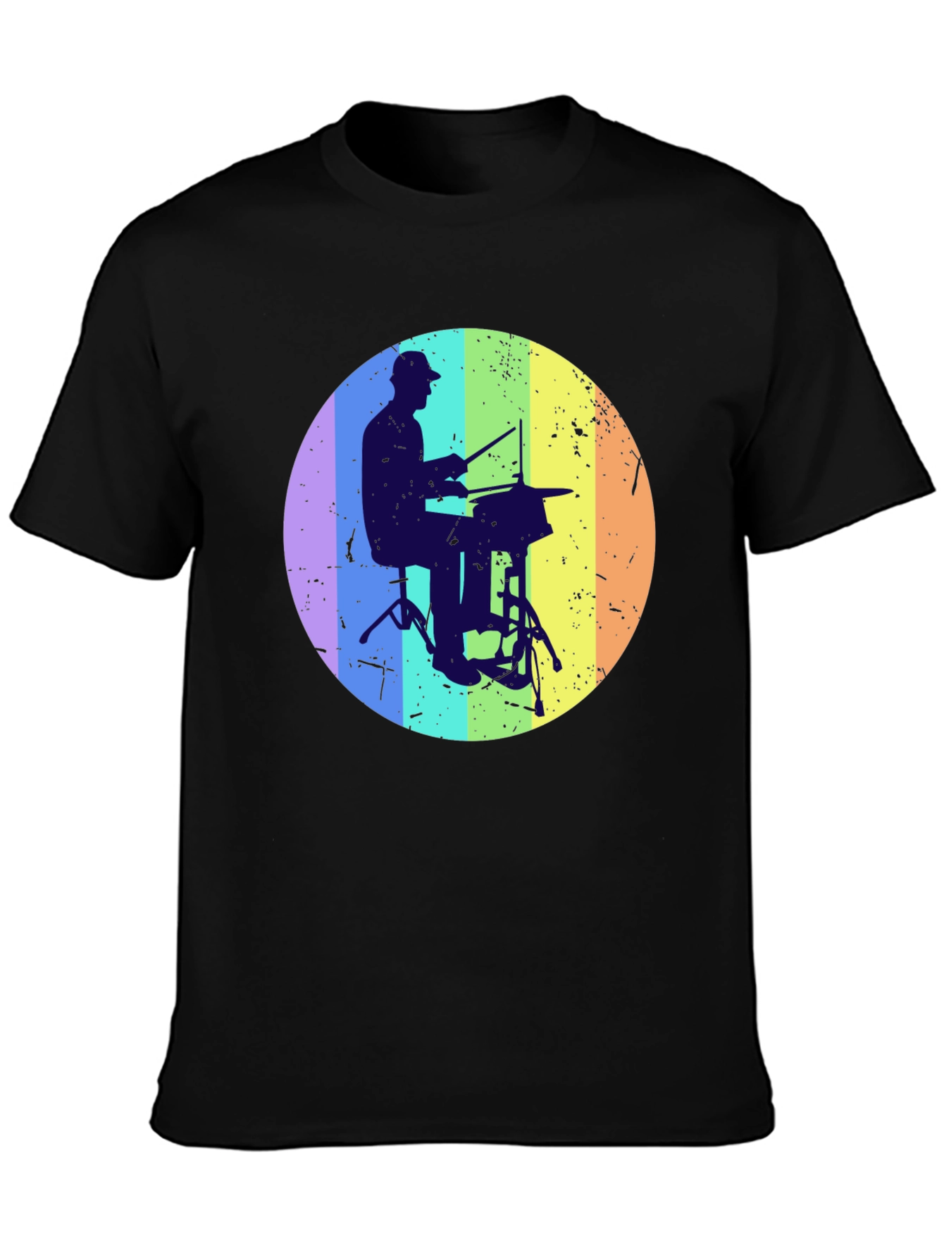 Drummer Silhouette Graphic Tee - Rainbow Circle Design
