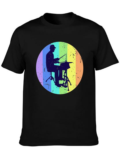 Drummer Silhouette Graphic Tee - Rainbow Circle Design