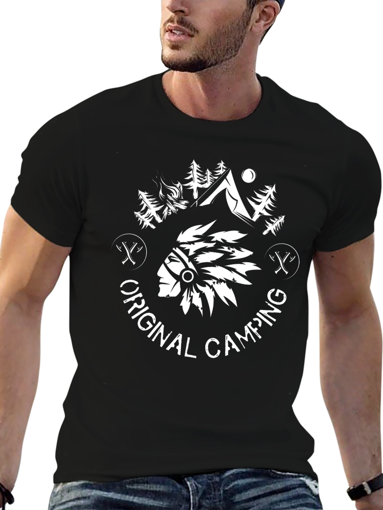 Original Camping Graphic Tee - Black Cotton T-Shirt