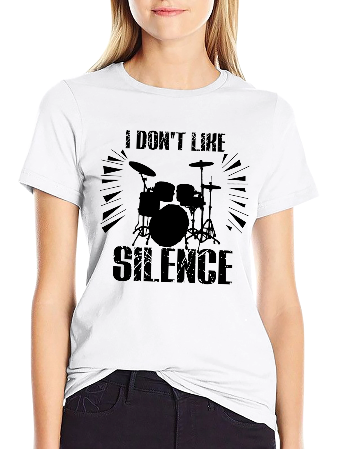 I Dont Like Silence Drum Kit Black T-Shirt
