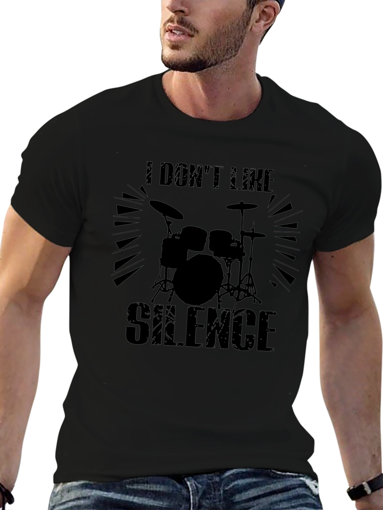I Dont Like Silence Drum Kit Black T-Shirt
