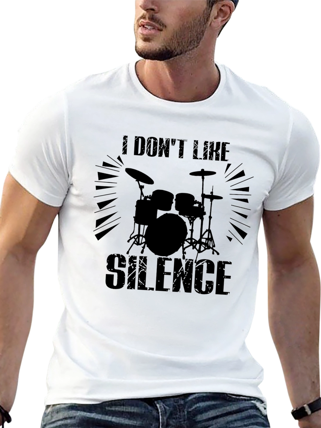 I Dont Like Silence Drum Kit Black T-Shirt
