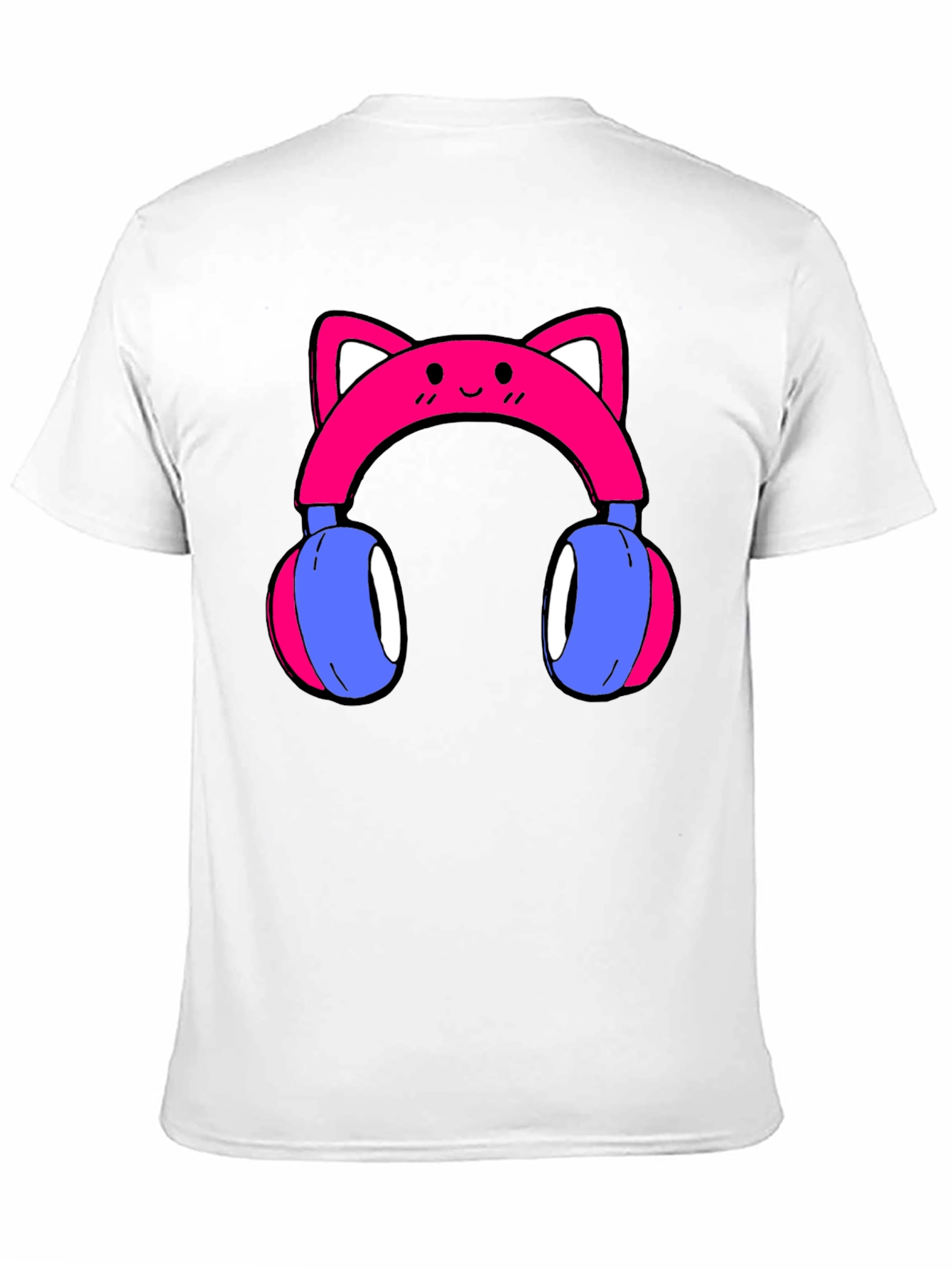 Cute Cat Ear Headphones Graphic Tee - Black