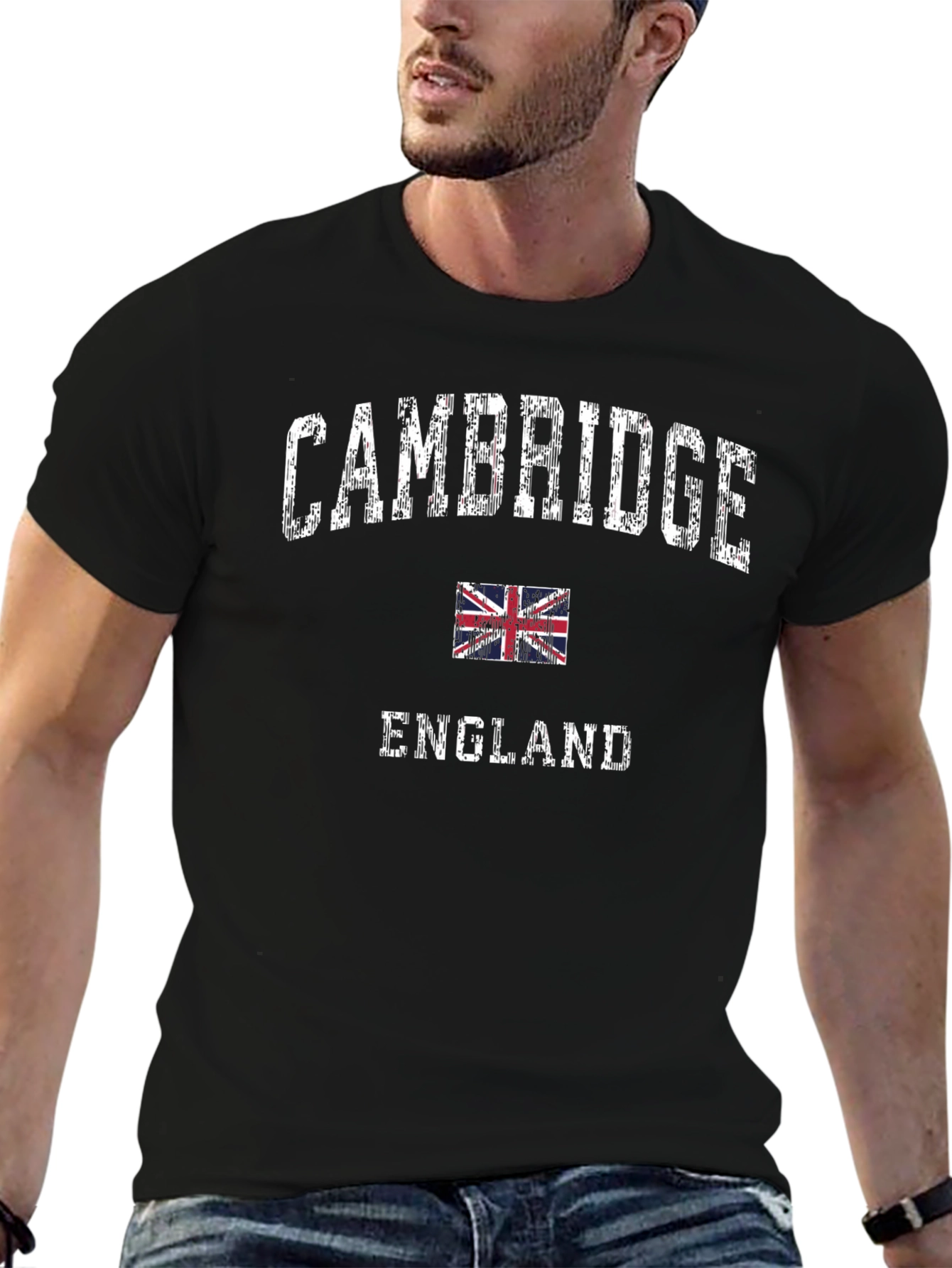 Cambridge England UK Flag Black Graphic T-Shirt